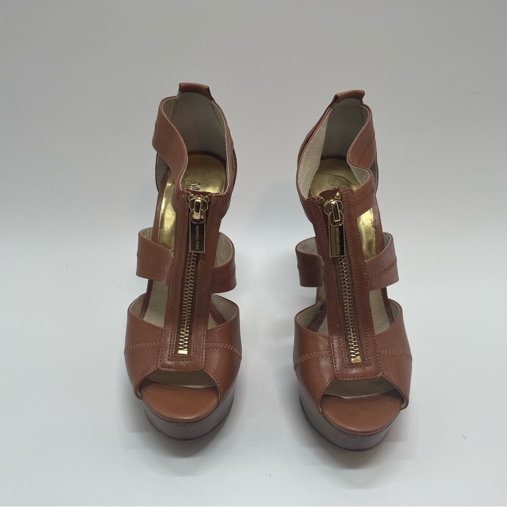 Michael Kors Tan Leather Heels with Gold Zipper